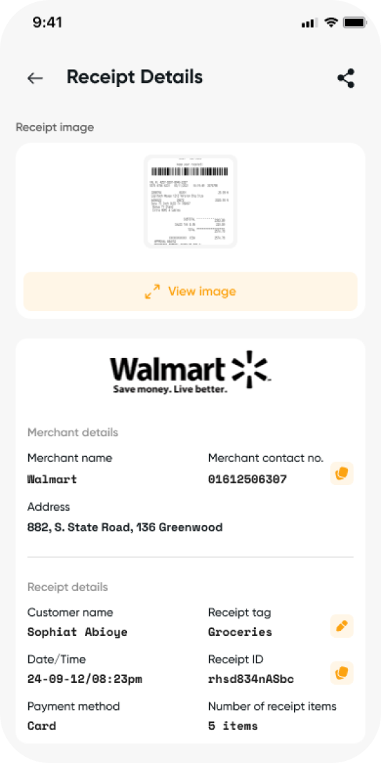 QueueReceipts app showing receipt details